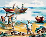 Zuty - Painting by Numbers - Fishermen on the Coast, 80X100 Cm, Canvas+Frame - Painting by Numbers