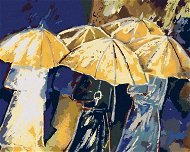 Zuty - Painting by Numbers - People with Golden Umbrellas, 80X100 Cm, Canvas+Frame - Painting by Numbers