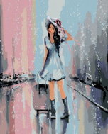Zuty - Painting by Numbers - Woman With Suitcase In Rain, 80X100 Cm, Canvas+Frame - Painting by Numbers