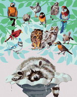 Zuty - Painting by Numbers - Birds And Raccoon (D. Rusty Rust), 40X50 Cm, Canvas+Frame - Painting by Numbers