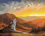 Zuty - Painting By Numbers - Howling Wolf, Sunset And Mountains (D. Rusty Rust), 40X50 Cm, Canvas+Fr - Painting by Numbers
