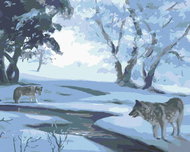 Zuty - Painting by Numbers - Wolves at the River in Winter (D. Rusty Rust), 80X100 Cm, Canvas - Painting by Numbers