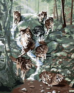 Zuty - Painting by Numbers - Wolves on the Lynx Hunt (D. Rusty Rust), 40X50 Cm, Canvas+Frame - Painting by Numbers