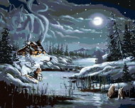 Zuty - Painting By Numbers - Full Moon, Cottage And Wolf In Winter (D. Rusty Rust), 40X50 Cm, Canvas - Painting by Numbers