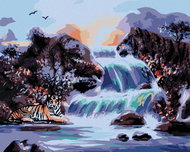 Zuty - Painting by Numbers - Tiger And Waterfall (D. Rusty Rust), 40X50 Cm, Canvas+Frame - Painting by Numbers