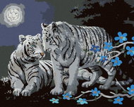 Zuty - Painting by Numbers - White Tiger, Blue Flowers and Full Moon (D. Rusty Rust), 80X100 Cm, Can - Painting by Numbers