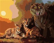 Zuty - Painting By Numbers - Tiger With Cubs And Sunset (D. Rusty Rust), 80X100 Cm, Canvas+Frame - Painting by Numbers