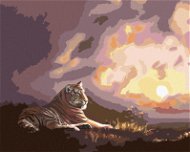 Zuty – Maľovanie podľa čísel – Ležiaci tiger a západ slnka (D. Rusty Rust), 80 × 100 cm, plátno + rám - Maľovanie podľa čísel