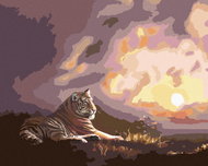 Zuty - Painting by Numbers - Reclining Tiger and Sunset (D. Rusty Rust), 40X50 Cm, Canvas - Painting by Numbers