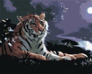 Zuty - Painting By Numbers - Reclining Tiger, River And Full Moon (D. Rusty Rust), 80X100 Cm, Canvas - Painting by Numbers