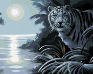 Zuty - Painting By Numbers - White Tiger, River And Full Moon (D. Rusty Rust), 40X50 Cm, Canvas+Fram - Painting by Numbers