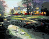 Zuty - Painting by Numbers - Swans On River And House (D. Rusty Rust), 80X100 Cm, Canvas - Painting by Numbers