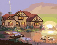 Zuty - Painting by Numbers - Swans, House And Sunset (D. Rusty Rust), 40X50 Cm, Canvas - Painting by Numbers