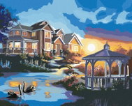 Zuty - Painting By Numbers - Swans, Gazebo At Home And Sunset (D. Rusty Rust), 40X50 Cm, Canvas - Painting by Numbers