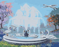 Zuty - Painting By Numbers - Swans And Fountain (D. Rusty Rust), 40X50 Cm, Canvas+Frame - Painting by Numbers