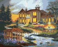 Zuty - Painting By Numbers - Swans, Gazebo And Fountain At Home (D. Rusty Rust), 40X50 Cm, Canvas - Painting by Numbers