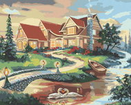 Zuty - Painting by Numbers - Swans, Bridge And House (D. Rusty Rust), 40X50 Cm, Canvas+Frame - Painting by Numbers