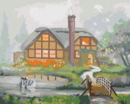 Zuty - Painting by Numbers - Swans And House In The Fog (D. Rusty Rust), 40X50 Cm, Canvas - Painting by Numbers