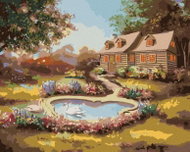 Zuty - Painting by Numbers - Swans, Flowers And House (D. Rusty Rust), 40X50 Cm, Canvas+Frame - Painting by Numbers