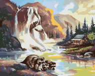Zuty - Painting by Numbers - Raccoon By The River, Waterfall And Cottage (D. Rusty Rust), 40X50 Cm,  - Painting by Numbers