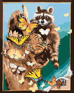 Zuty - Painting by Numbers - Raccoon And Butterflies (D. Rusty Rust), 80X100 Cm, Canvas+Frame - Painting by Numbers