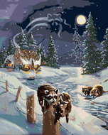 Zuty - Painting By Numbers - Raccoon At The River And Cottage In Winter (D. Rusty Rust), 40X50 Cm, C - Painting by Numbers