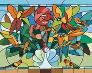 Zuty - Painting by Numbers - Mosaic Birds (D. Rusty Rust), 40X50 Cm, Canvas+Frame - Painting by Numbers