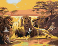 Zuty - Painting by Numbers - Lion, Waterfall And Sun (D. Rusty Rust), 40X50 Cm, Canvas - Painting by Numbers
