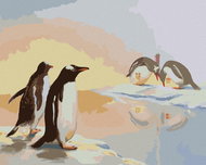 Zuty - Painting By Numbers - Penguins And Cottage (D. Rusty Rust), 40X50 Cm, Canvas+Frame - Painting by Numbers
