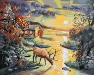 Zuty - Painting by Numbers - Deer in River, Illusion of Animals and Sunset (D. Rusty Rust), 40X50 Cm - Painting by Numbers