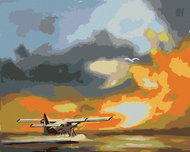Zuty - Painting by Numbers - Airplane And Sunset (D. Rusty Rust), 40X50 Cm, Canvas+Frame - Painting by Numbers