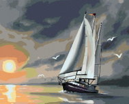 Zuty - Painting by Numbers - Sailboats, Seagulls and Sunset (D. Rusty Rust), 40X50 Cm, Canvas+Ra - Painting by Numbers