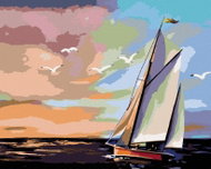 Zuty - Painting by Numbers - Sailing Ship And Colorful Sunset (D. Rusty Rust), 40X50 Cm, Canvas - Painting by Numbers