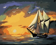 Zuty - Painting by Numbers - Sailing Ship, Sunset And Seagulls (D. Rusty Rust), 40X50 Cm, Canvas+Ra - Painting by Numbers