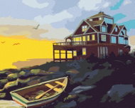 Zuty - Painting by Numbers - Boat, House by the Coast and Sunset (D. Rusty Rust), 40X50 Cm, Canvas - Painting by Numbers