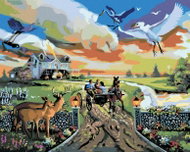 Zuty - Painting by Numbers - Illusion of Animals and Pigeon Leaving the House (D. Rusty Rust), 40X50 - Painting by Numbers