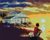 Zuty – Maľovanie podľa čísel – Chlapec so psom pri mori a západ slnka (D. Rusty Rust), 80 × 100 cm, plátno + rám - Maľovanie podľa čísel