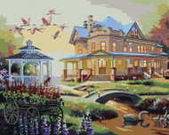 Zuty - Painting by Numbers - House With Gazebo And Sunset (D. Rusty Rust), 40X50 Cm, Canvas - Painting by Numbers