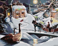 Zuty - Painting by Numbers - Santa, Snowman, Sleigh And Ducks In Winter (D. Rusty Rust), 80X100 Cm,  - Painting by Numbers