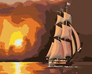Zuty - Painting by Numbers - Sailing Ship And Red Sunset (D. Rusty Rust), 40X50 Cm, Canvas+Frame - Painting by Numbers