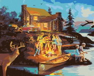Zuty - Painting by Numbers - Campfire at the Cottage, Deer and Owl (D. Rusty Rust), 40X50 Cm, Canvas - Painting by Numbers