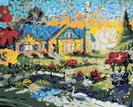 Zuty - Painting by Numbers - House And Sunset Mosaic (D. Rusty Rust), 40X50 Cm, Canvas+Frame - Painting by Numbers