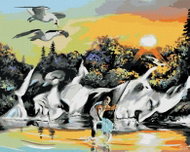Zuty - Painting by Numbers - Fishing Man, Silhouettes of Politicians and Sunset (D. Rusty Rust), 40X - Painting by Numbers