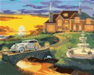 Zuty – Maľovanie podľa čísel – Biele auto odchádzajúce od domu a západ slnka (D. Rusty Rust), 80 × 100 cm, plátno + rám - Maľovanie podľa čísel