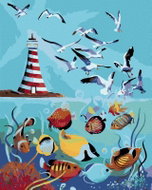 Zuty - Painting by Numbers - Lighthouse, Seagulls And Fish (D. Rusty Rust), 80X100 Cm, Canvas+Frame - Painting by Numbers
