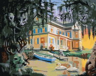 Zuty - Painting by Numbers - Illusion Animals, House and Swans on the Lake (D. Rusty Rust), 40X50 Cm - Painting by Numbers