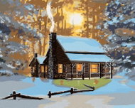 Zuty - Painting by Numbers - Cottage in Winter and Sunset (D. Rusty Rust), 40X50 Cm, Canvas - Painting by Numbers