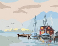 Zuty - Painting by Numbers - Pier And Sailing Boat (D. Rusty Rust), 40X50 Cm, Canvas+Frame - Painting by Numbers
