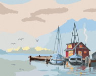 Zuty - Painting by Numbers - Pier And Sailing Ship (D. Rusty Rust), 40X50 Cm, Canvas - Painting by Numbers