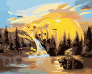 Zuty - Painting by Numbers - Bear, Waterfall And Sunset (D. Rusty Rust), 80X100 Cm, Canvas - Painting by Numbers